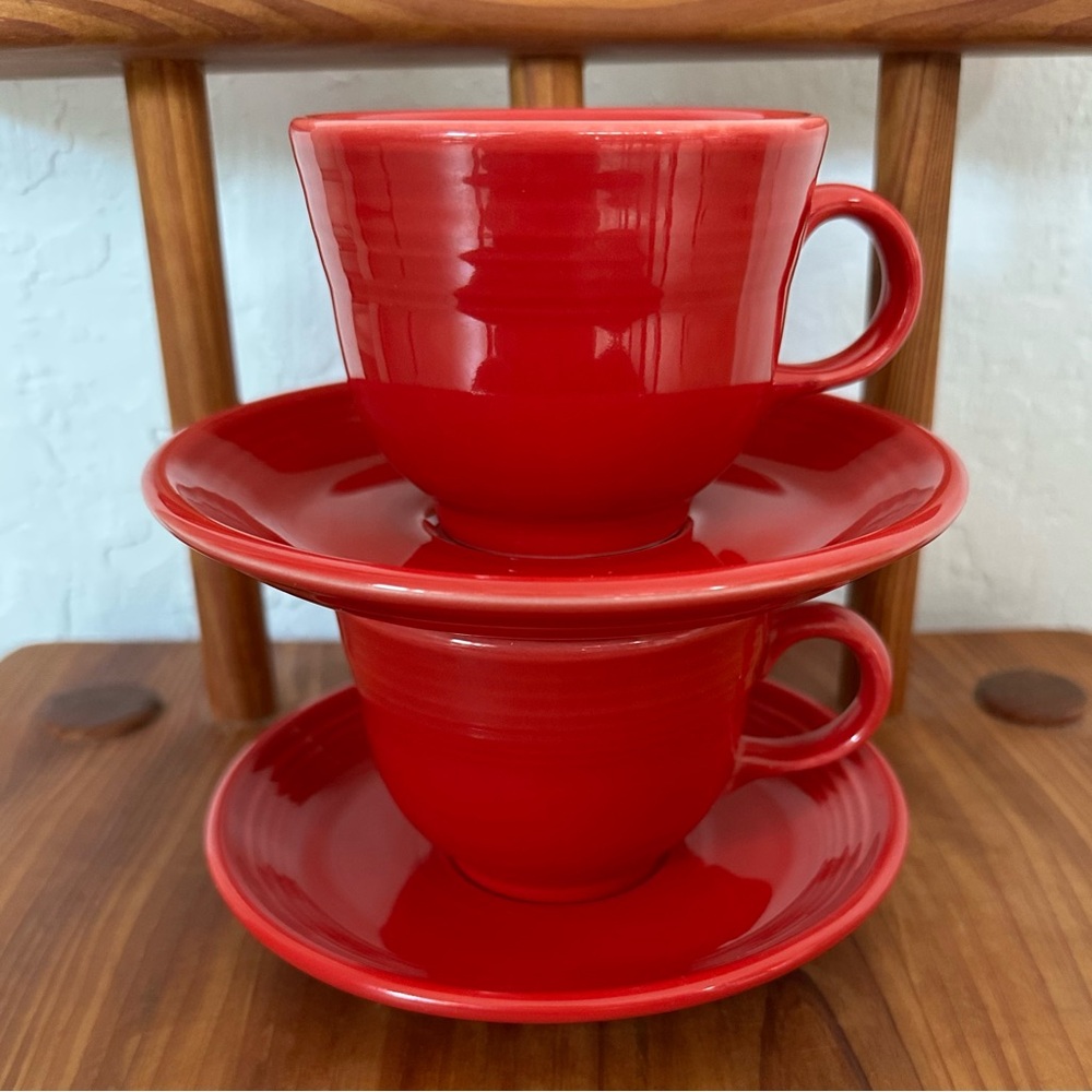 Set of 2 Vintage Fiestaware Cup and Saucer Fiesta Ware Homer Laughlin Retro Red